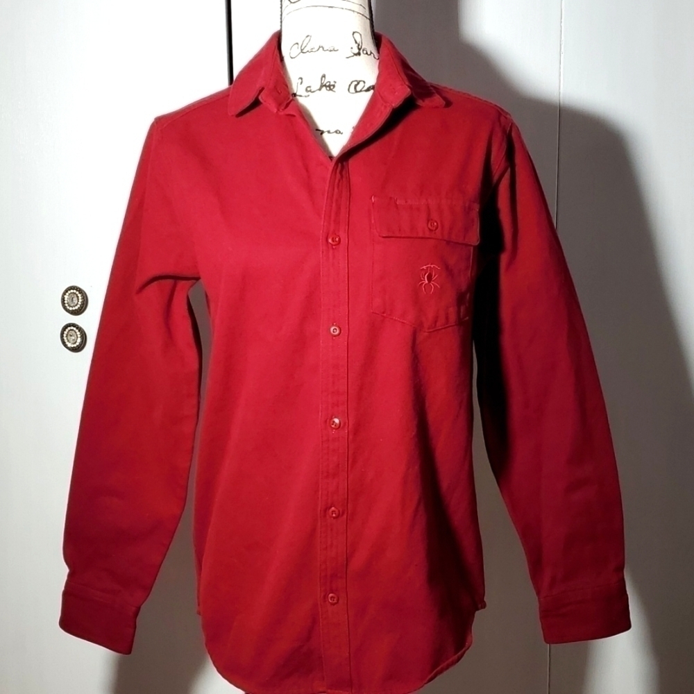 DeathWorld| Mens Red "Death World Feral Hands" Button Down Pocket Shirt Sz.Small
